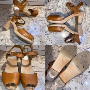 MAGUBA of SWEDEN $140 Bologna Women's Clogs Wooden Sandals Heels Tan EU 38 8-8.5